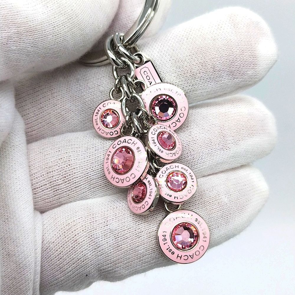 Vintage COACH Signature Multi Jewel Keychain Fob Purse Charm #1734 BCA Awareness - Picture 2 of 7